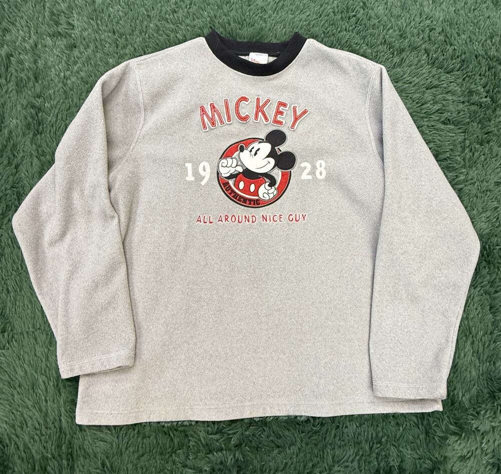 Disney Store Mickey Mouse 1928 All Around Nice Guy Grey Fleece Sweatshirt Size M
